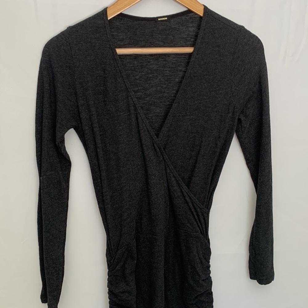 Monrow Long Sleeve Wrap Top Stretch Bodycon Midi Dress Grey Maternity Size XS